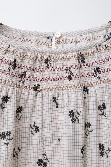 CHECK AND FLORAL BLOUSE - Ecru / Black by Zara - Image 2
