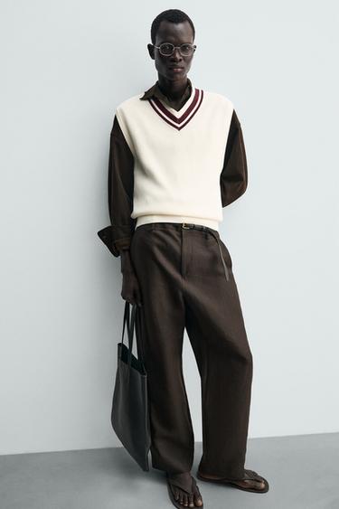 KNIT VEST WITH CONTRAST RIB - Ecru by Zara - Image 5