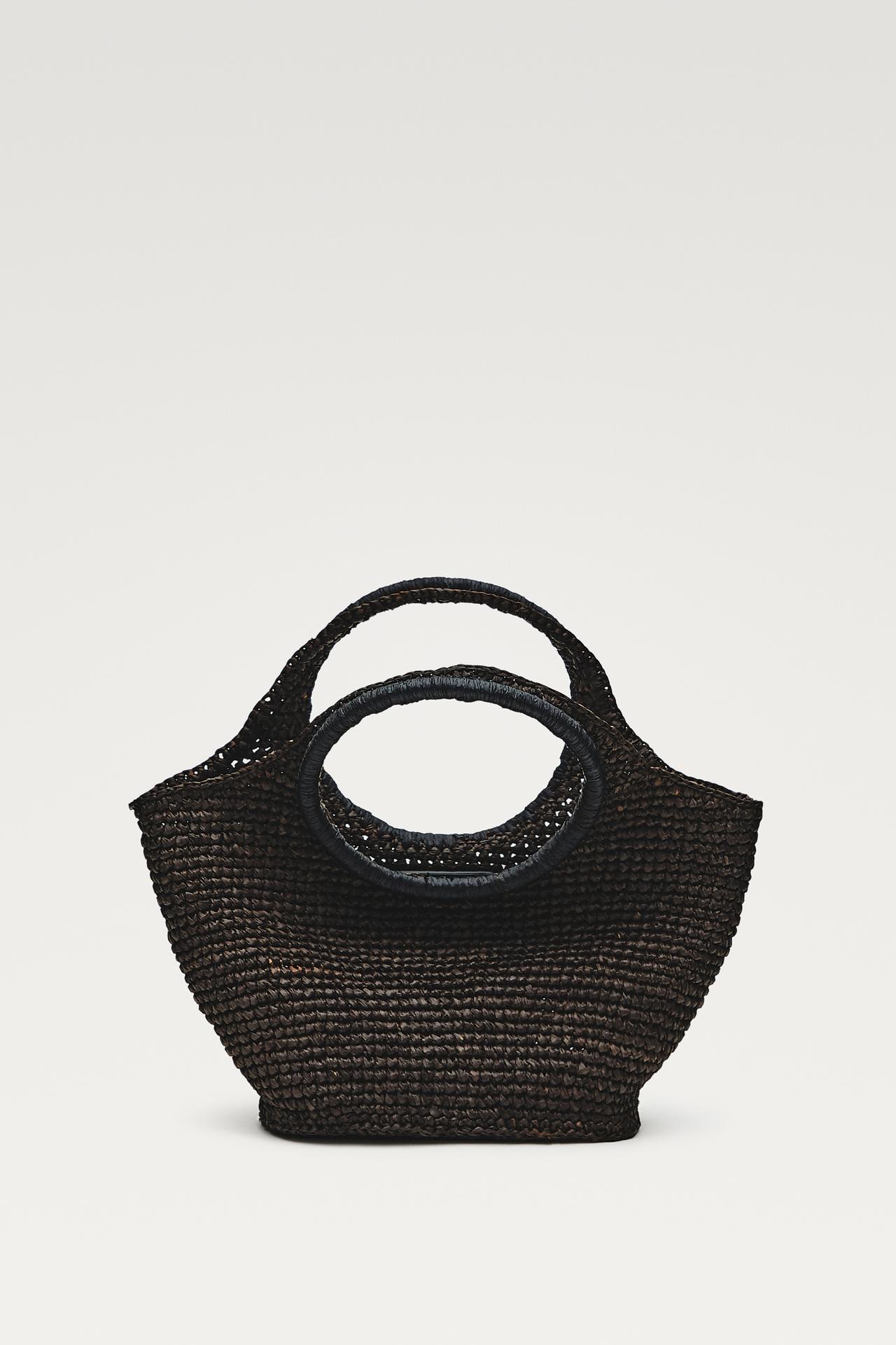 100% Raffia Mini Crescent Bag — Brown