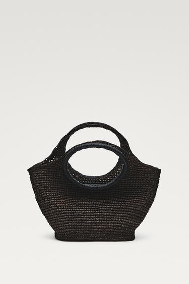 100% Raffia Mini Crescent Bag — Brown 3
