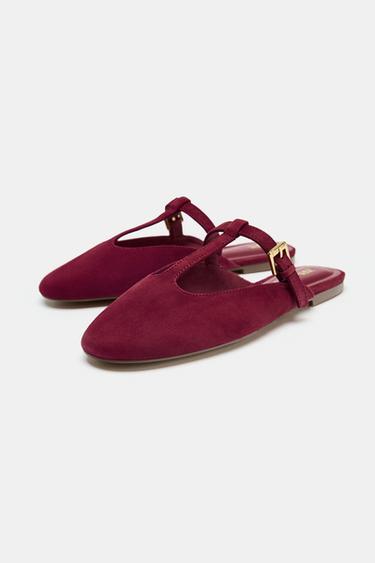 CHAUSSURES À BRIDES ARRIÈRE EN CROÛTE DE CUIR - Rouge de Zara - Image 1