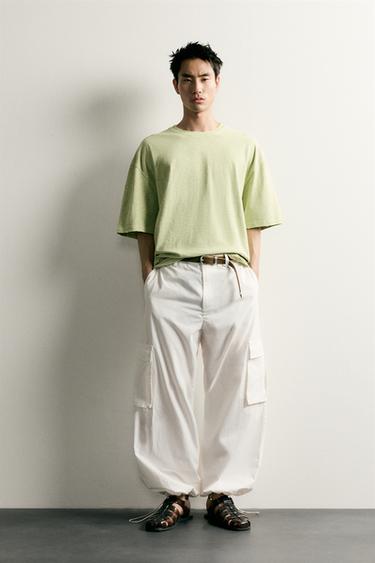 WASHED SLUB KNIT RELAXED FIT T-SHIRT - Green / Blue by Zara