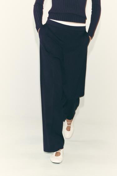 PANTALÓN RECTO CINTURA DOBLE - Marino de Zara