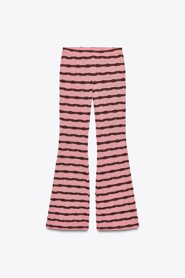CUT-OUT KNITTED STRIPED FLARE TROUSERS - Pink by Zara