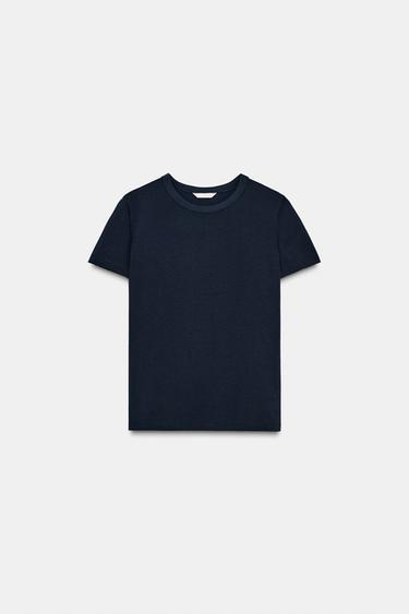 T-SHIRT INTERLOCK À MANCHES COURTES - Bleu marine de Zara