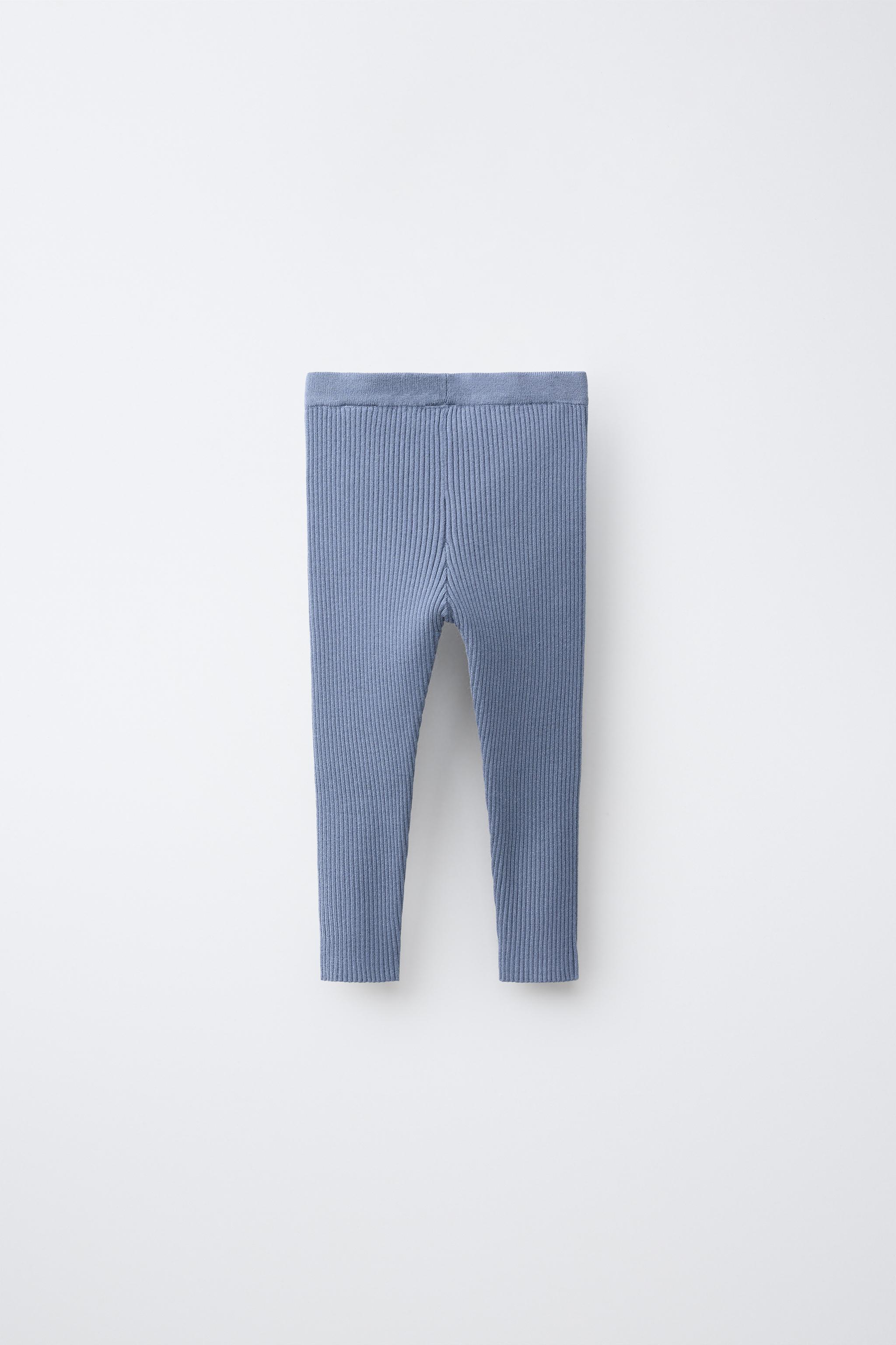 RIBBED KNIT LEGGINGS — Mid-blue