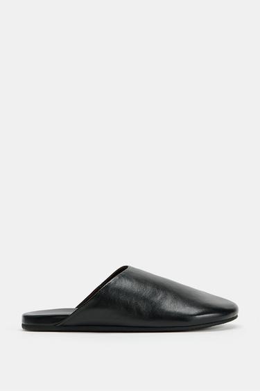 FLAT LEATHER MULES - Black by Zara - Image 0