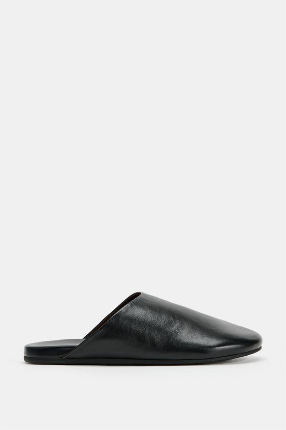 FLAT LEATHER MULES - Black by Zara - Image 0