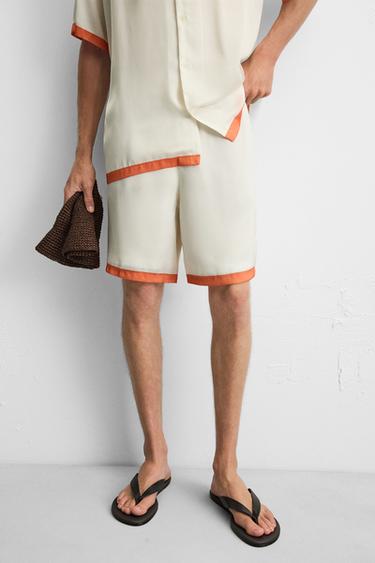 SATIN BERMUDA SHORTS WITH CONTRAST STRIPES - Orange by Zara - Image 4