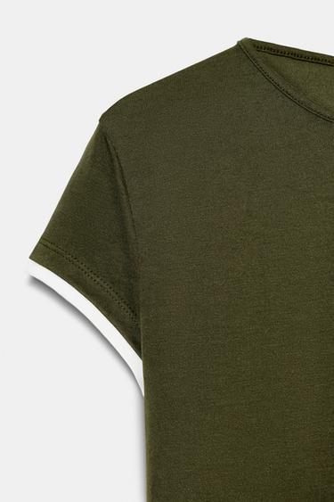 CONTRAST TRIM T-SHIRT - Dark khaki by Zara - Image 7