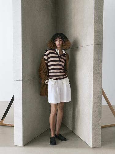 Pull polo en maille de coton mélangé - Marron de Zara - Image 0