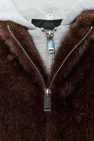VESTE BIMATIÈRE À CAPUCHE EFFET FOURRURE - Marron de Zara - Image 8