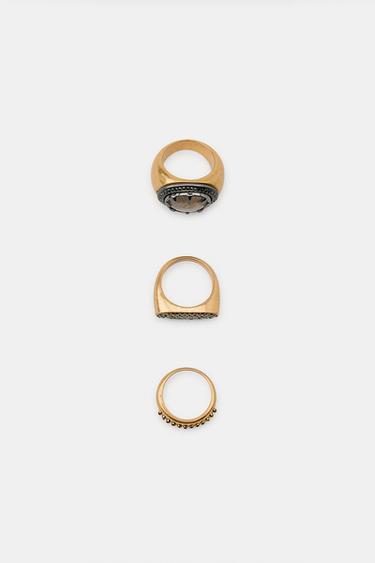 PACK OF 3 STONE AND SHIMMER RINGS - Golden by Zara