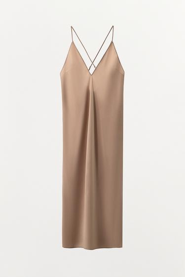 OBLEKA Z NARAMNICAMI - rožnato bež od Zare