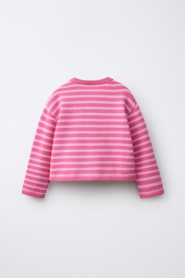 STRIPED HEART CARDIGAN — Pink 2