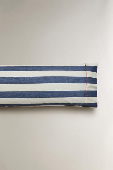 TAIE D’OREILLER COTON LAVÉ RAYURES - Bleu de Zara - Image 4