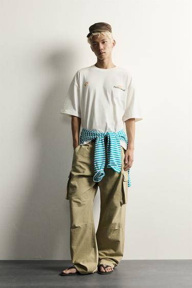 RELAXED FIT T-SHIRT WITH COMBINED GRAPHICS - White by Zara - Image 0