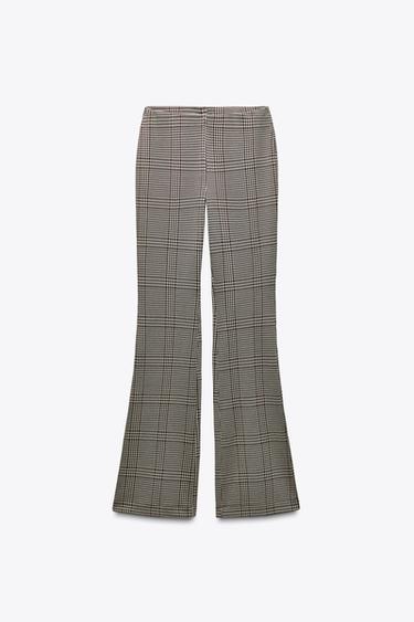 INTERLOCK BELL BOTTOM TROUSERS - Ecru / Brown by Zara