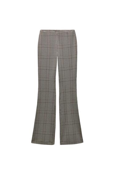 Zara INTERLOCK FLARE PANTS - Ecru / Brown