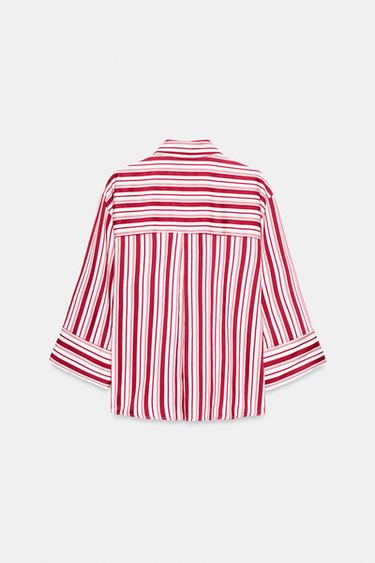 CHEMISE À RAYURES À MANCHES RETROUSSÉES - Rouge / Blanc de Zara - Image 7