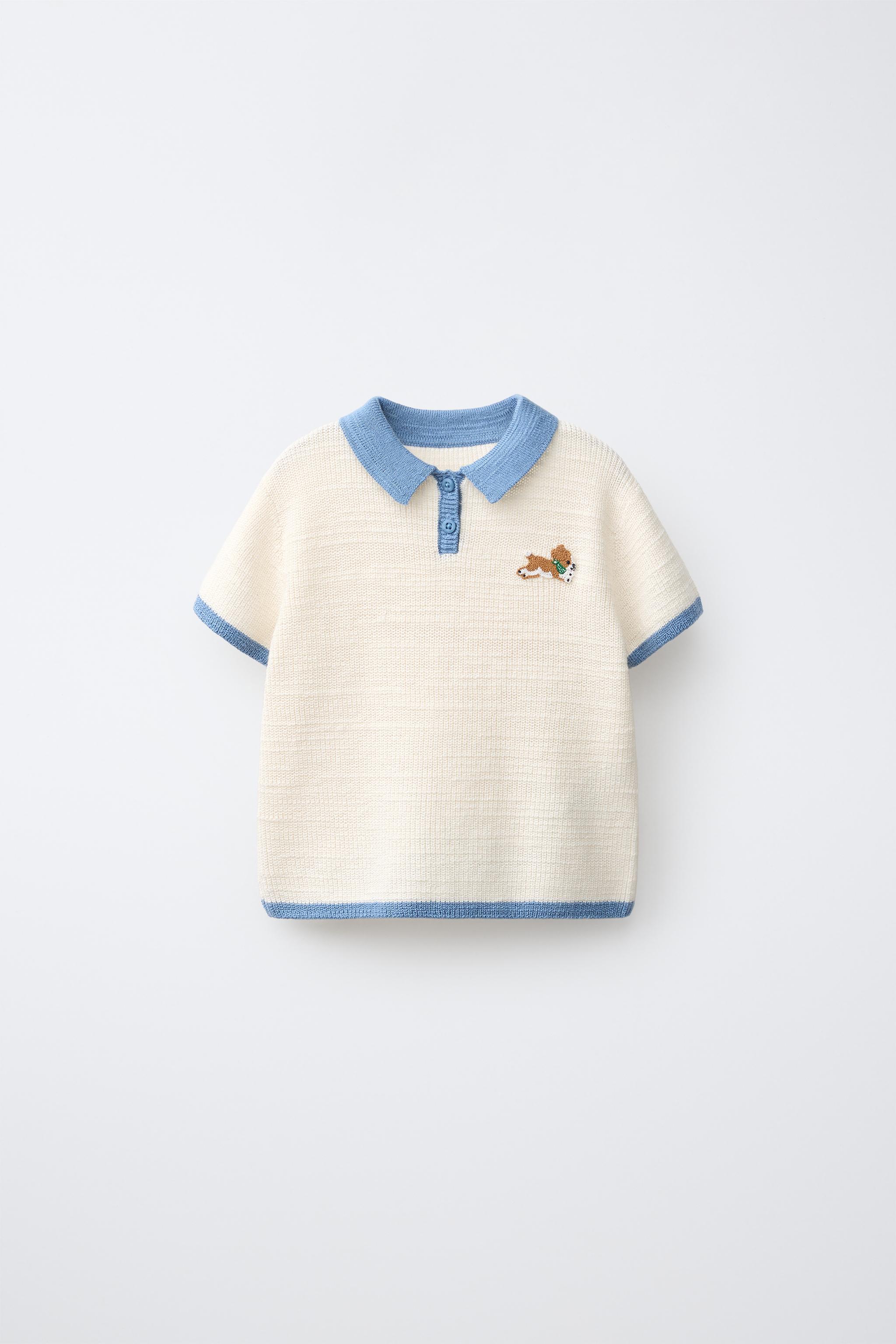 EMBROIDERED DOG KNIT POLO — Ecru