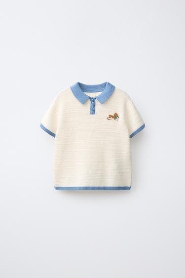 Zara POLO MAJICA SA IZVEZENIM PSOM – Ekru