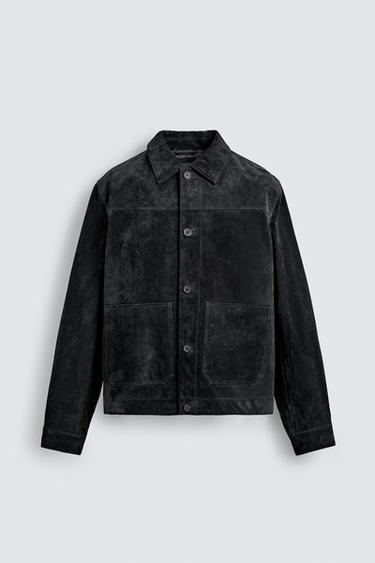 CAZADORA PIEL ANTE  - Gris Antracita de Zara