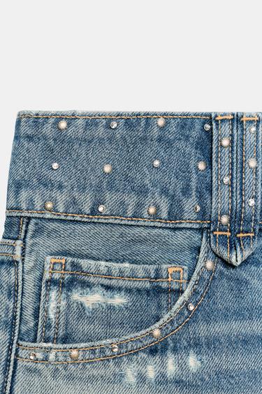SHORT MINI EN DENIM TRF À CLOUS - Indigo de Zara - Image 4