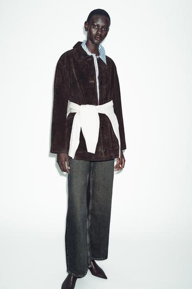 Zara JAKNA OD 100% ANTILOP KOŽE – Smeđa – Slika 0