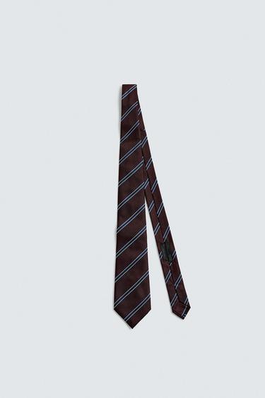 100% SILK STRIPED TIE - Burgundy by Zara - Image 2