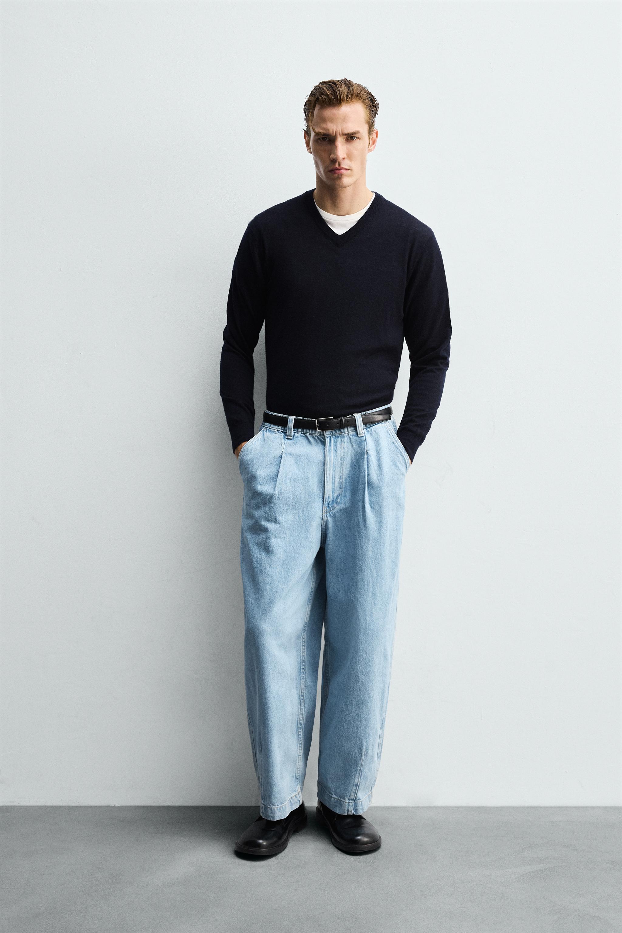 PANTALON DENIM CHINO COUPE AMPLE À PLIS