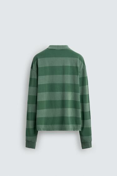 WASHED STRIPED PIQUÉ POLO SHIRT - washed green by Zara - Image 6