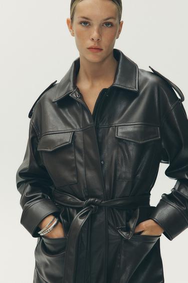 CAZADORA EFECTO PIEL BOLSILLOS - Verde vigoré de Zara