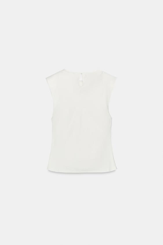 TOP SATINÉ ÉPAULETTES PLIS - Blanc cassé de Zara - Image 6