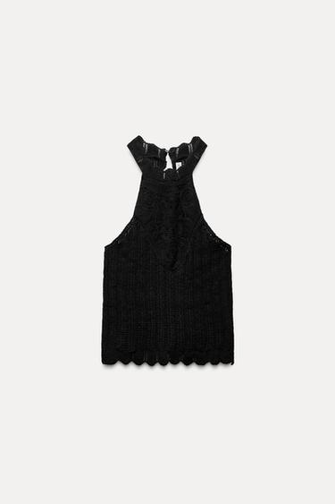 TOP HALTER BORDADOS - Negro de Zara