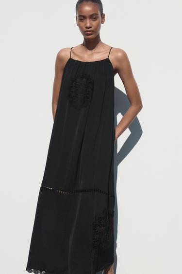EMBROIDERED VOLUMINOUS MIDI DRESS - Black by Zara - Image 1