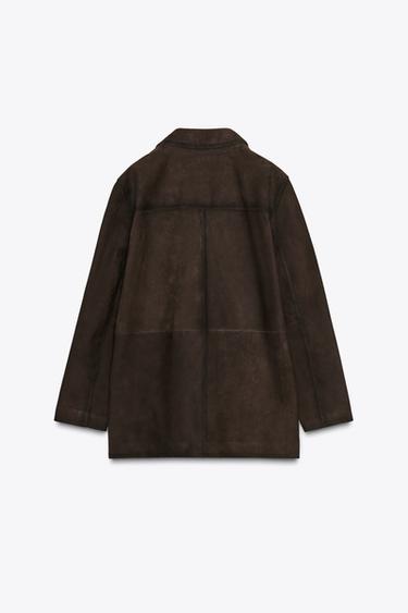 ZW COLLECTION LIMITED EDITION 100% SUEDE LEATHER BLAZER - Chocolate by Zara - Image 10