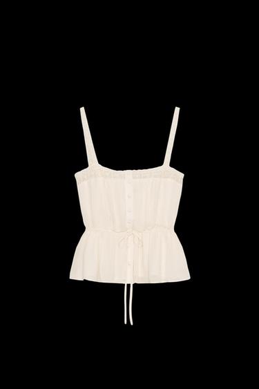 GEORGETTE-TOP MIT SPITZE - Hellbeige von Zara