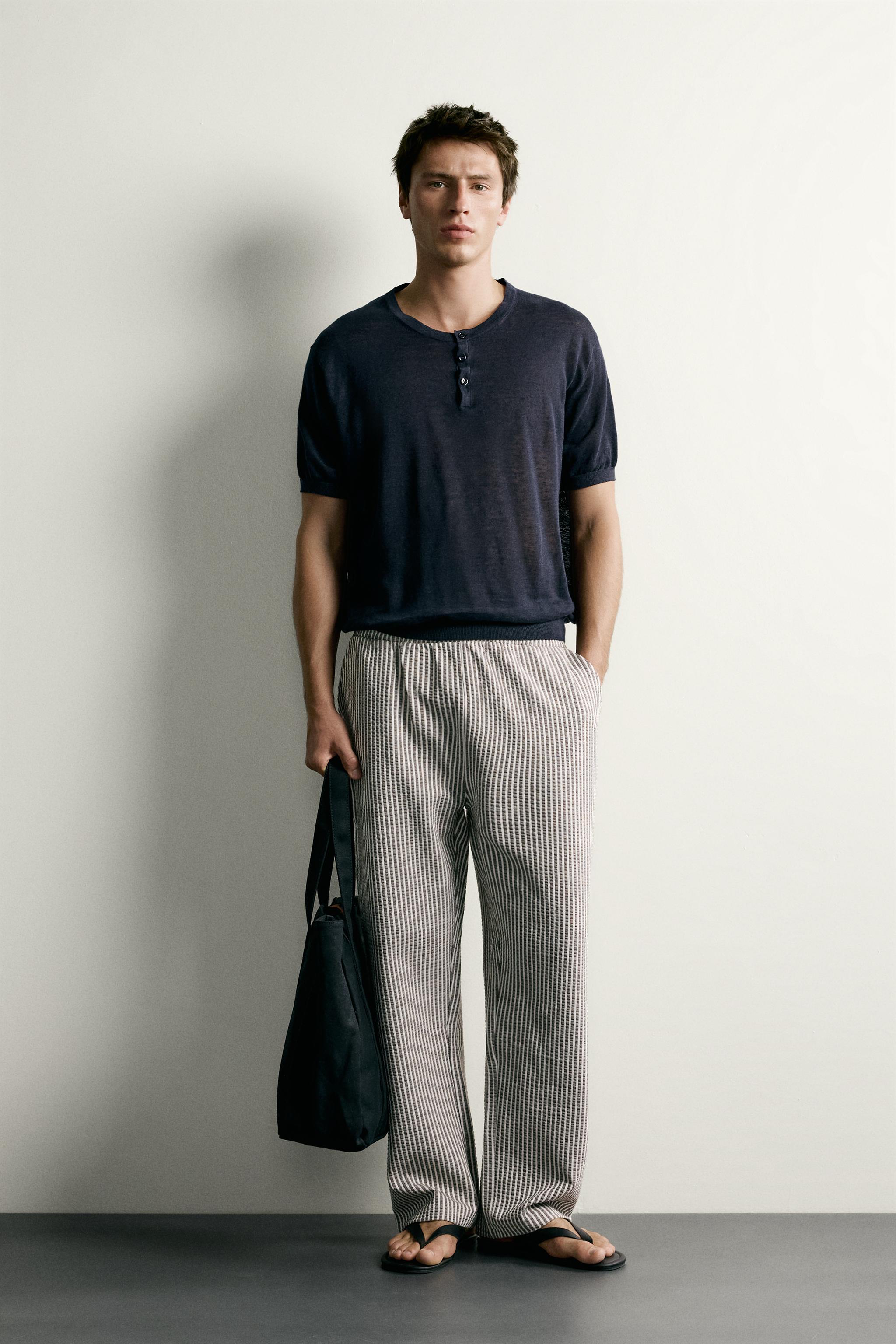 CONTRAST SEERSUCKER RELAXED FIT PANTS