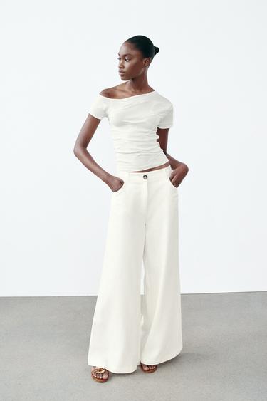 TOP COURT EN MAILLE ASYMÉTRIQUE - Blanc de Zara - Image 0