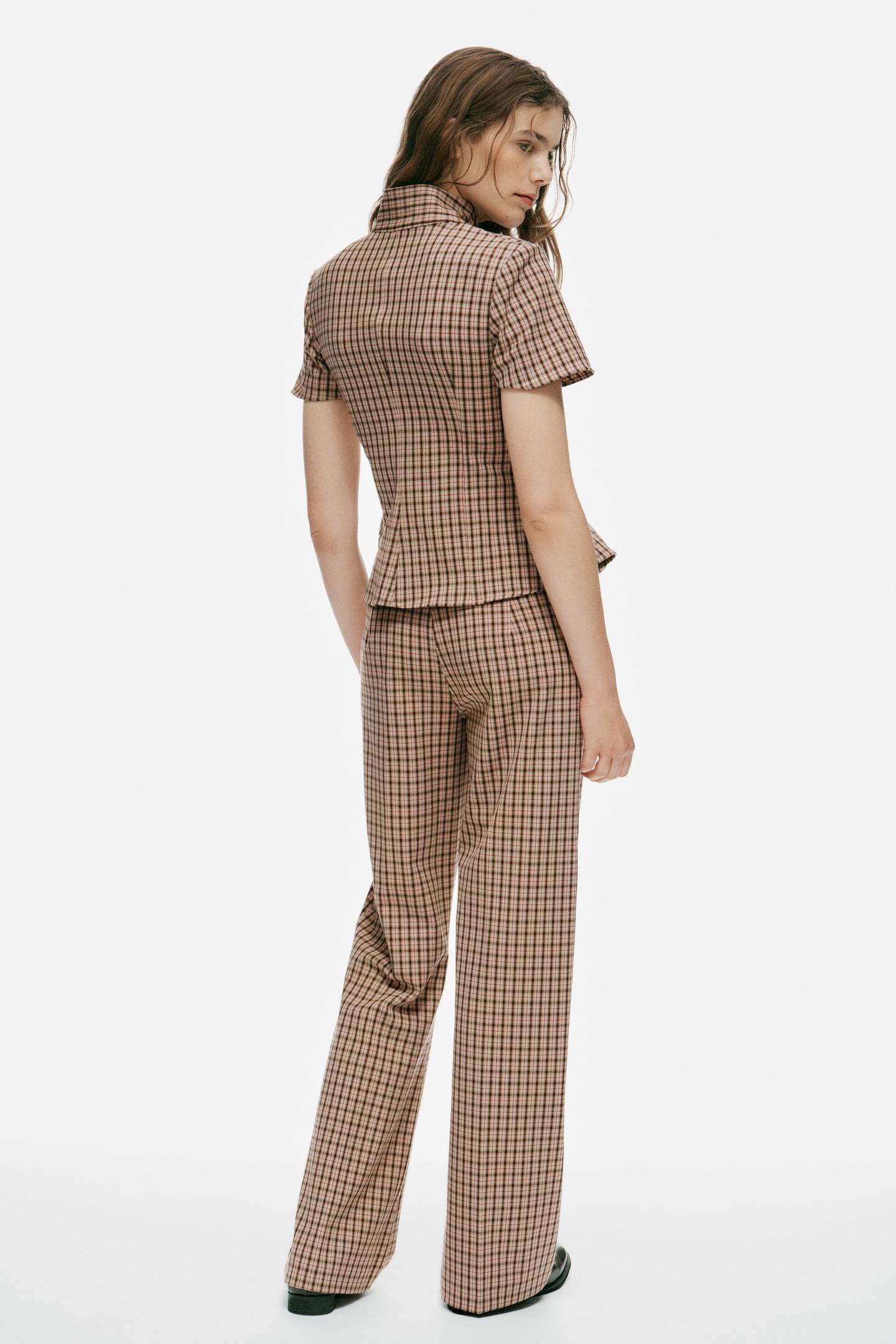 Женские брюки Zara Plaid Pants with Flaps, цвет: Бежевый коричневый — фото 4