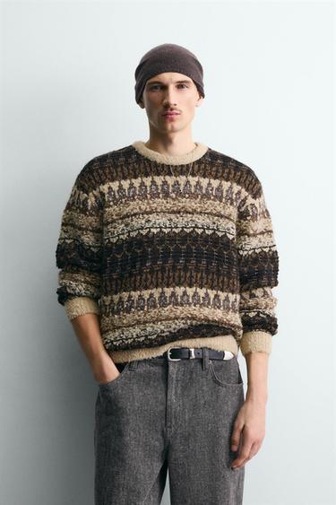 BOUCLÉ TEXTURE JACQUARD JUMPER - Vanilla by Zara