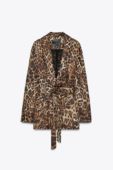 Zara ZW COLLECTION ANIMAL PRINT JACQUARD BLAZER - Leopard