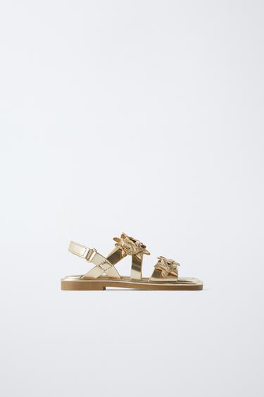SANDALIA FLORES - Oro de Zara