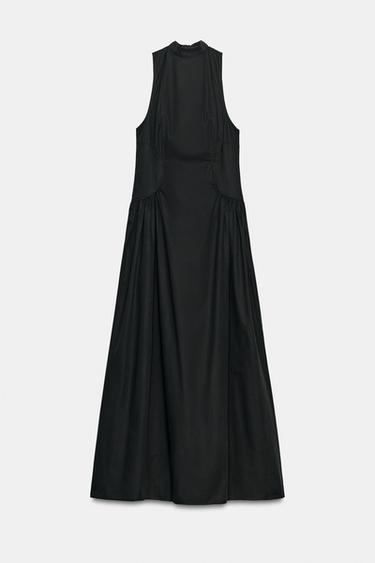 ROBE MI-LONGUE GABARDINE NŒUD - Noir de Zara