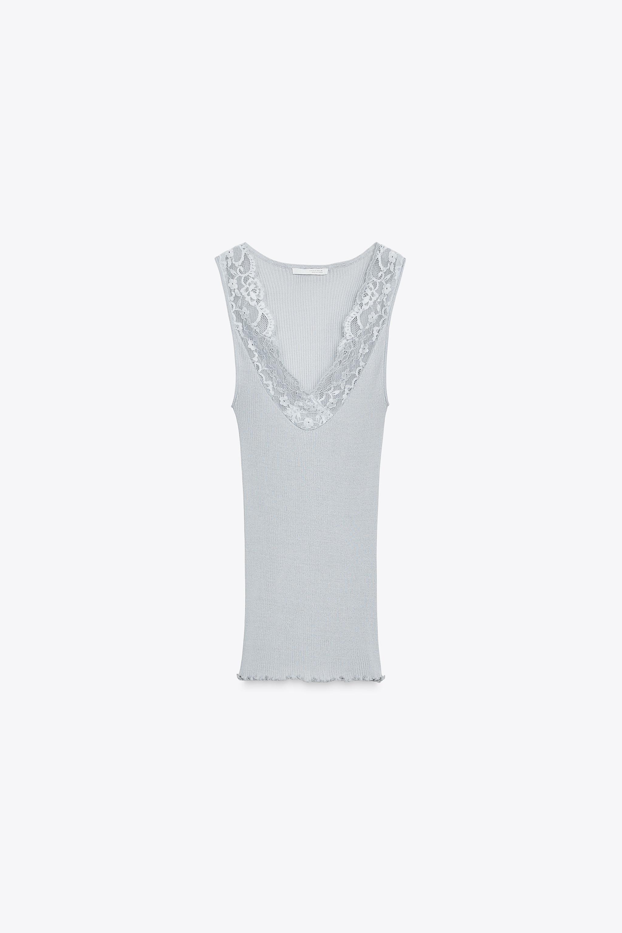 リブ編みレースTシャツ - オフホワイト | ZARA Japan / 日本