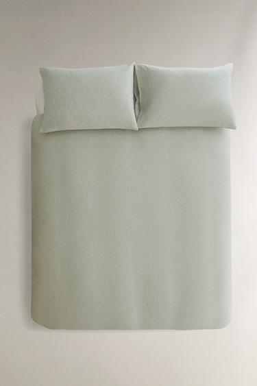 HOUSSE DE COUETTE LIN ET COTON RAYURES - Vert de Zara