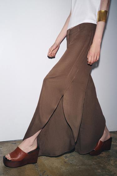 ZW COLLECTION WIDE-LEG TROUSERS WITH VENTS - Brown by Zara