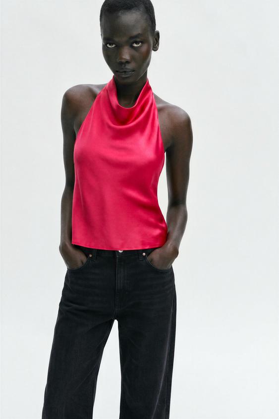 TOP HALTER SATINADO - Fucsia de Zara - Imagen 0
