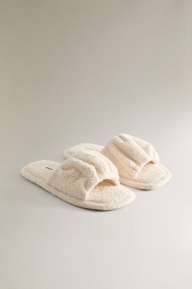 PLEATED TERRY BATHROOM SLIDERS - Beige by Zara - Image 1